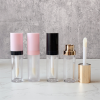 Tubes de brillant à lèvres en plastique rose 12 ml avec bouchon à vis, grand pinceau, applicateur de brillant à lèvres vide, or rose, argent