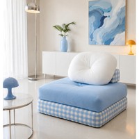 Fauteuil modulaire en gingham bleu, fauteuil d'appoint capitonné avec coussin de soutien, chaises pour le salon, meubles pour la maison