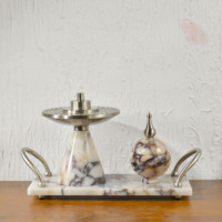 Ensemble de brûleurs d'encens arabes de luxe Mabkhara pour la décoration de la maison pendant le Ramadan, brûleur de Bakhoor en marbre Calacatta Viola avec pot de rangement personnalisé