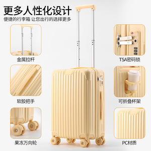 Bagage à main léger de 20 pouces avec serrure à combinaison, roues pivotantes, couleurs macaron, pour femmes, voyages de loisirs, couleur unie - Product Image 2