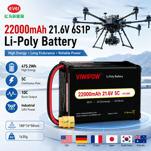Batterie Li-ion 6S 21,6 V 22000 mAh 320 Wh/kg à longue autonomie de vol, taux de décharge 5C pour drone de course FPV RC, câblage/prise personnalisables - Product Image 1