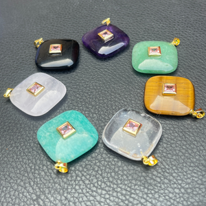 Colgantes de Moda Hechos a Mano con Cristal Curativo Cuadrado de Cuarzo Rosa y Amazonita en Forma de Lágrima con Diamantes de Imitación para la Creación de Joyas Infantiles - Product Image 2