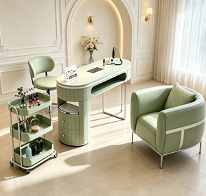 Table de manucure moderne avec plateau en marbre, bureau de salon de beauté, poste de travail de spa, mobilier commercial blanc - Product Image 5