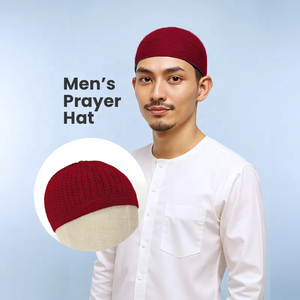 Gorro Kufi Rojo Tejido Unisex, Gorro Islámico Cálido para Oración, para Hombres, Ramadán, Gorro Judío Étnico - Product Image 1