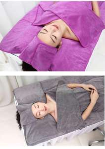 Venta al por mayor grande vestido de baño toallas conjuntos de microfibra pavo toallas para salón de belleza SPA masaje patrón sólido - Product Image 6