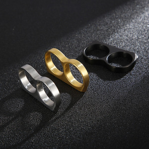 Anello da Uomo Stile Hip-Hop, Moda in Nero, Oro e Argento, Anello a Doppio Dito Tipo Tirapugni in Ottone, Gioielli Regalo - Product Image 2