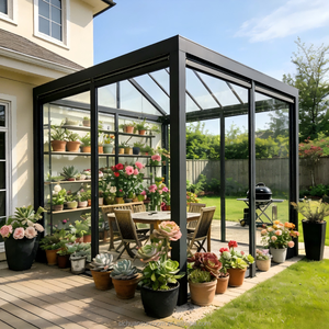Pergola <span class=keywords><strong>moderne</strong></span> de luxe <span class=keywords><strong>en</strong></span> verre avec lames orientables <span class=keywords><strong>en</strong></span> aluminium, <span class=keywords><strong>kit</strong></span> de véranda <span class=keywords><strong>en</strong></span> verre à structure <span class=keywords><strong>en</strong></span> aluminium - Product Image 1