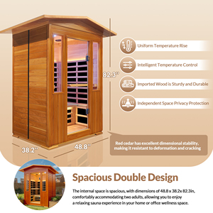 Sauna Tradicional de Infrarrojos Lejanos para 2 Personas, con Control Digital, de Madera Sólida de Cedro Rojo y Hemlock, para Jardín o Patio - Product Image 3