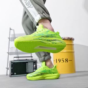 Unisex Fluorescent Green <b>Marble</b> Print Running Sneakers, Lightweight <b>Cushioning</b> Sole, Breathable Mesh Athletic Sport Shoes - Product Image 4