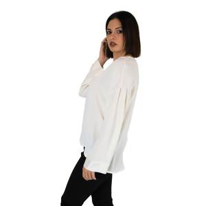 Women's Blouse Cream <b>V</b>-<b>Neck</b> <b>Long</b> <b>Sleeve</b> Loose Fit Casual <b>Top</b> - Product Image 5