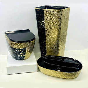 <span class=keywords><strong>Ensemble</strong></span> de toilettes à double chasse murale de haute qualité, design horizontal noir et or, Russie, lavabo à <span class=keywords><strong>main</strong></span> moderne - Product Image 1
