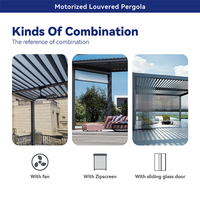 DEEZON Kits de pergola motorisée moderne Gazebo de jardin étanche avec LED et porte en verre Style pavillon