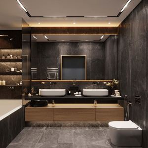 Meubles de salle de bain modernes personnalisés avec des armoires de lavabo vintage imperméables, surface laquée, panneau de porte en MDF - Product Image 1