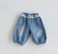 Ensemble de vêtements pour bébé et tout-petit Angou, chemise en coton à col en dentelle, pantalon en jean pour bébé fille