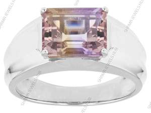 แหวนแต่งงานผู้ชายเงินแท้ 925 ประดับพลอยอะเมทริน ดีไซน์คลาสสิก ชุบทอง 14K เหมาะสำหรับงานปาร์ตี้และวันครบรอบ - Product Image 3