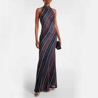 Ensemble Chic Européen et Américain pour Femme : Haut Tricoté à Rayures et Paillettes Color Block, Col en V, Manches Courtes, Style Vacances