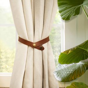 Household <b>Tiebacks</b> Simple Ties Modern Faux Leather Curtain Straps With Adjustable Buttons - Product Image 5