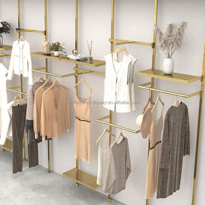 Personalizzare le dimensioni della vendita al dettaglio oro lucido in acciaio inox montaggio a parete appendiabiti da donna cremagliera per la visualizzazione di negozi Boutique - Product Image 3