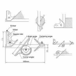 Transportador de alta precisión, herramientas profesionales multifunción, combinación de regla de ángulo cuadrado, herramienta de medición de carpintero, 300mm, 1 ud. - Product Image 5