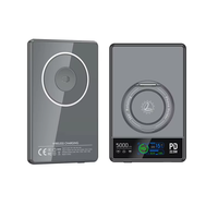 Banque d'alimentation magnétique ultra-mince en alliage d'aluminium avec écran TFT, 5000 mAh, sans fil, 15 W, avec support d'anneau