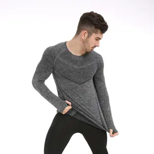 T-shirt à manches longues pour hommes, vêtements de Sport, d'entraînement, sans couture, OEM,