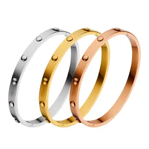 OEM personalizado estilo coreano cabujón personalizado brazalete Rise 18K chapado en oro 304 brazaletes de acero inoxidable para mujeres