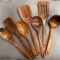 Ensemble d'ustensiles de cuisine FAREA en bois d'acacia et de teck de qualité supérieure, cuillère, spatule, louche pour la collection d'outils de cuisine