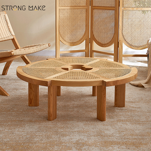 Wabi Sabi Furniture Nordic legno massello piccolo appartamento tavolo centrale <span class=keywords><strong>in</strong></span> rovere tavolino rotondo <span class=keywords><strong>in</strong></span> <span class=keywords><strong>vimini</strong></span> <span class=keywords><strong>in</strong></span> Rattan di legno per soggiorno - Product Image 6