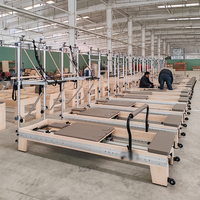 Equipo de Pilates para Estudio, Máquina de Ejercicios para Moldear el Cuerpo, Reformer de Pilates de Madera de Arce con Torre