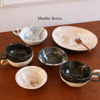 Service de table portable en céramique de style américain, série Marbre Terre Colorée, 2 pièces, design de niche, comprenant bol à petit-déjeuner, assiette ovale et tasse