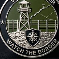 Pièce de défi personnalisée de style antique pour la remise des diplômes de la Border Patrol - Médaille commémorative de la Watchtower en alliage de zinc moulé sous pression, émail argenté et noir