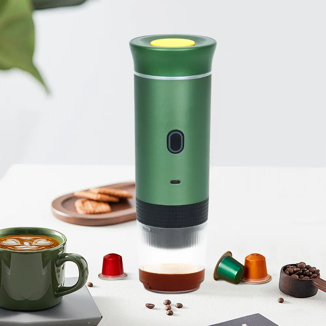 12V Portable Capsule Compatible Espresso Machine USB-C Charging Self-Heating 20 Bar Mini Coffee Maker for Hotel & Car Use