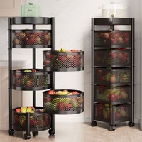 Étagère de rangement de cuisine multifonctionnelle rotative en métal avec poulie, chariot à collation sur pied à 5 niveaux et panier à fruits et légumes