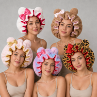 Gorro de Satén de Doble Capa, Gorro de Felpa con Diseño de Gatito, Gorro Ajustable para Dormir, Gorros Nocturnos Suaves con Estampado de Leopardo para Mujeres y Niñas