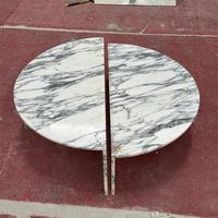 Mesa de Centro Redonda de Mármol Blanco Arabescato en Forma de Media Luna, Piedra Natural para Interiores de Lujo