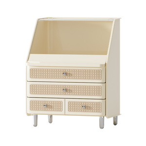 Boîte de rangement cosmétique multifonctionnelle pour le bureau, organiseur de soins de la peau avec tiroirs, en plastique blanc crème, étui à maquillage - Product Image 1