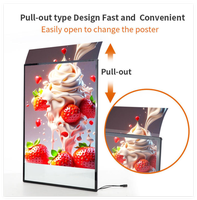 Boîte lumineuse publicitaire LED mince A1A2A3A4 avec panneau frontal en verre, cadre en aluminium à clipser, utilisation en intérieur, restaurants, magasins, cadre d'affiche LED