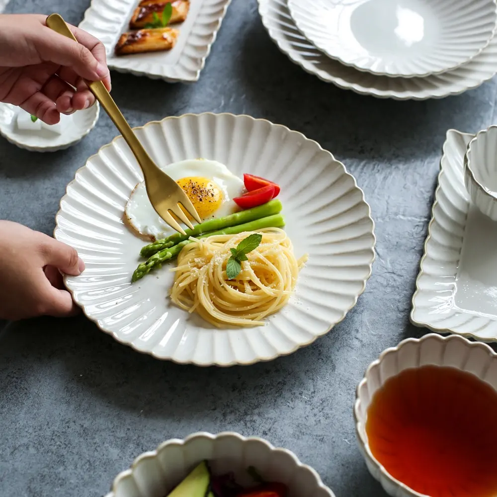 Juego de vajilla de cerámica simple de estilo japonés, plato de vajilla de crisantemo retro esmaltado
