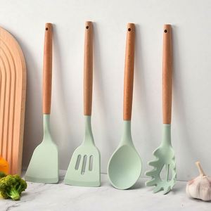 Nordic Style Silicone Kitchenware Home Utensils 12PCS -Set <b>Gadgets</b> <b>Kitchen</b> Utensils Set With Wooden Handle - Product Image 5