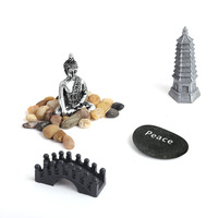 Kit de jardin zen de style japonais avec figurine de Bouddha, tour et pierre de la paix, ornement Feng Shui de table pour soulager le stress et favoriser le calme