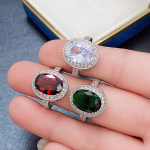 Elegante Anello da Cocktail da Donna con Granato Ovale Naturale e Incastonatura a Pavé, Gioiello di Moda per Fidanzamento A033 - Product Image 3