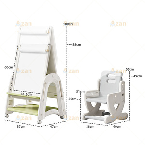Chevalet d'art pour enfants à double face réglable en hauteur, <span class=keywords><strong>tableau</strong></span> <span class=keywords><strong>noir</strong></span> magnétique effaçable avec tabouret - Product Image 2