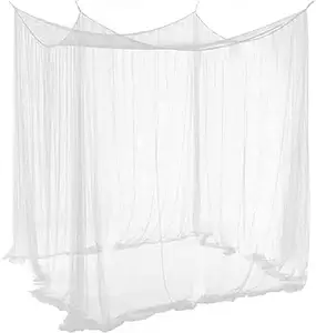 Tirai elegan untuk tempat tidur ukuran penuh/Queen/King, jaring nyamuk kotak kanopi tempat tidur 4 sudut