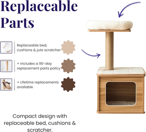ขายส่งต้นไม้แมวทำจากไม้พร้อมฐานขนาดใหญ่ คอนโดสำหรับแมว ที่ลับเล็บทำจากปอกระเจาธรรมชาติ สามารถปรับแต่งได้ - Product Image 4