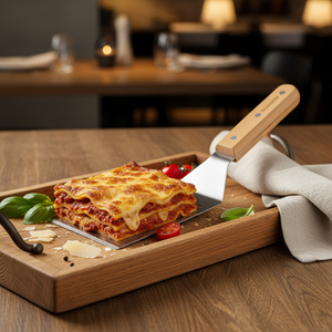 Legno di faggio e acciaio inox lasagne Server scatola di 48-elegante vassoio di servizio in legno per il servizio di cibo - Product Image 3