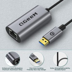 Adaptador USB a Ethernet QGeeM USB 3.0 Thunderbolt3 a Gigabit RJ45 LAN Compatible con Dell, HP y Más - Product Image 3