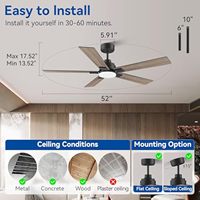 Ventilateur de plafond LED à économie d'énergie, lampe intelligente WiFi Tuya à intensité variable, télécommande, ventilateur de plafond LED moderne et silencieux pour l'intérieur