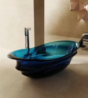 Baignoire autoportante ovale en résine transparente de haute qualité, design moderne pour salle de bain, bain profond, vert thé, avec drain