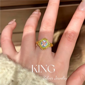 Ensemble collier, bracelet et bague King Silver Jewelry Peach Blossom en argent sterling S925 plaqué or, nacre et émail, pour femme - Product Image 3