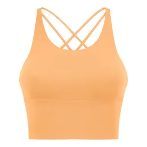 Solid color thin strap cross back sports underwear Yoga dress women's new sexy backless fitness bra small suspenders